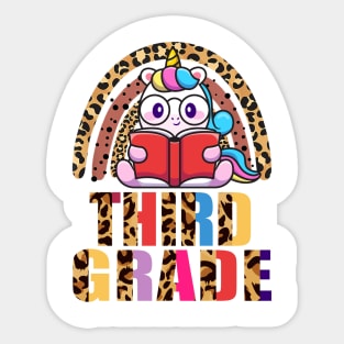 Third Grade Rainbow Leopard Funny Unicorn Teacher Student School Sticker